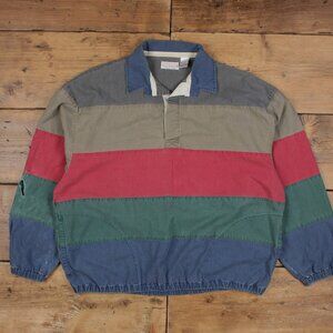 Vintage Norm Thompson Overshirt Jacket L 90s Colour Block Striped Blue